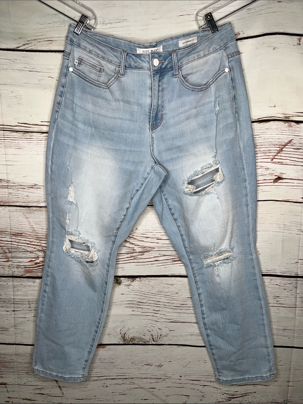 Judy Blue Size 16W Light Blue Denim Distressed High Waist Boyfriend Fit Jeans